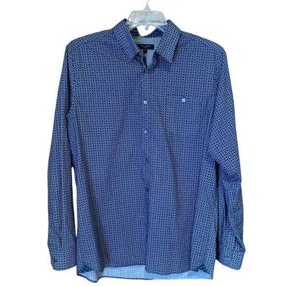 Ted Baker Dot Print Button Down Dress Shirt Navy Sz 6 (2XL) Office Preppy Dressy - Picture 5 of 16